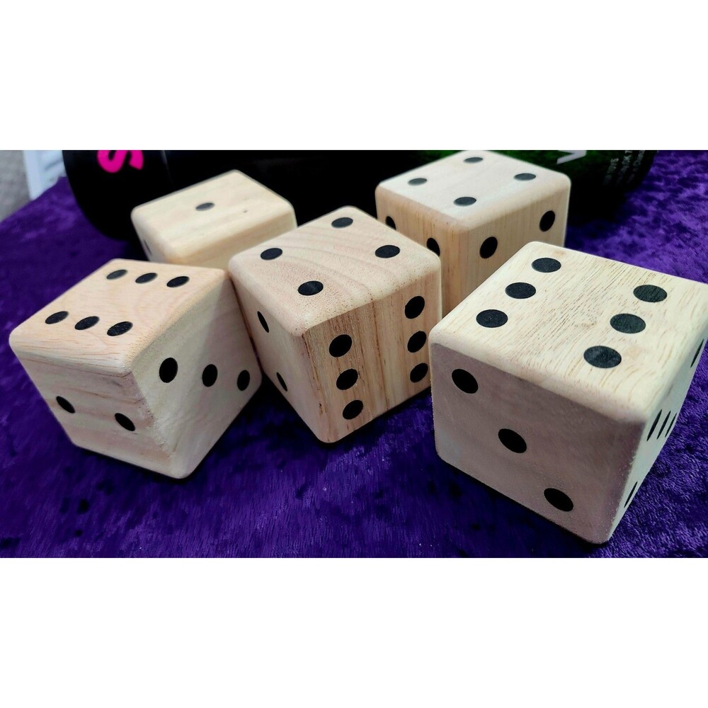 Summer! Big Extra Large Brown Wooden Lawn Dice 5 piece For Outdoor Use image 5